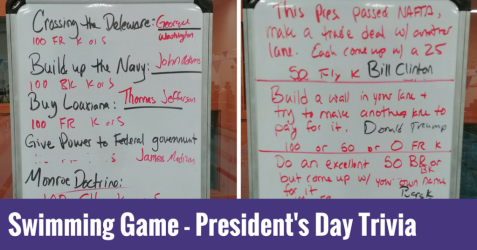 Swimming Game – President’s Day Trivia President Trivia Game